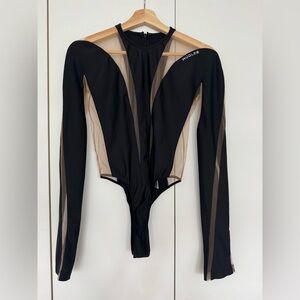 Mugler Black and Cream Sheer Bodysuit
